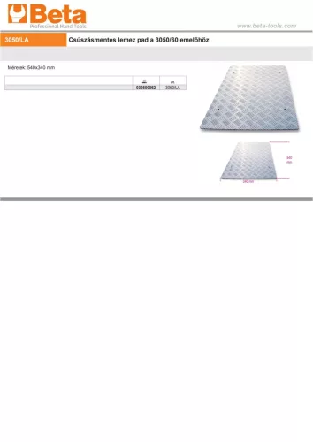Beta 3050/LA Csúszásmentes lemez pad a Beta 3050/60 emelőhöz