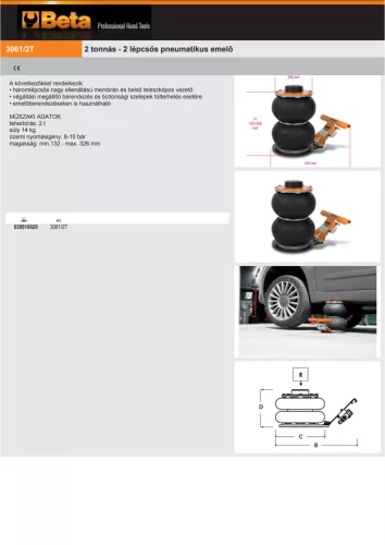 Beta 3061/2T 2 tonnás - 2 lépcsős pneumatikus emelő