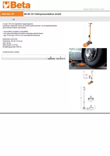 Beta 3067/60-15T 60-30-15 t hidropneumatikus emelő