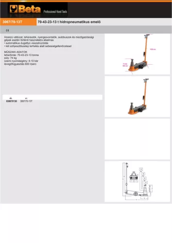 Beta 3067/70 13T 70-43-23-13 t hidropneumatikus emelő