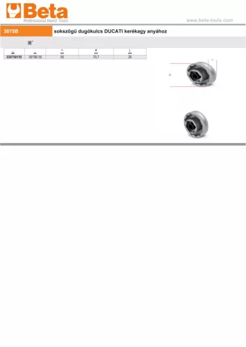 Beta 3075B 55 Sokszögű dugókulcs DUCATI kerékagy anyához 55mm