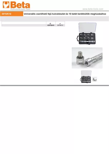 Beta 3075/K10 Univerzális cserélhető fejű kulcskészlet és 10 betét kerékküllők meghúzásához