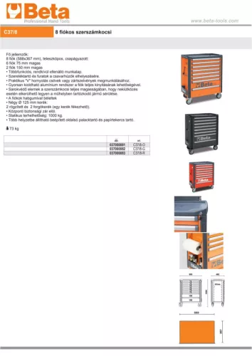 Beta C37/8-R 8 fiókos szerszámkocsi ÜRES piros