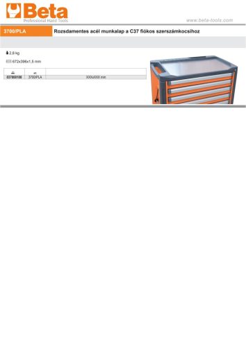 Beta 3700/PLA Rozsdamentes acél munkalap a Beta C37 fiókos szerszám kocsihoz