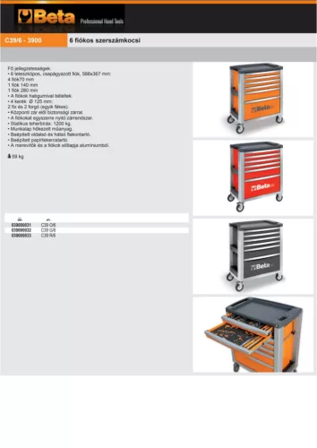 Beta C39/6-R 6 fiókos szerszámkocsi ÜRES piros