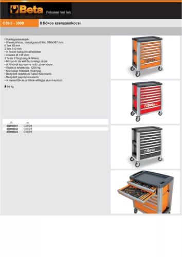 Beta C39/8-G 8 fiókos szerszámkocsi ÜRES antracit