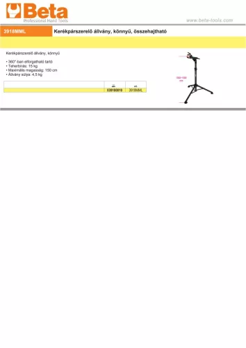 Beta 3918MML
 Kerékpárszerelő állvány, könnyű, összehajtható
