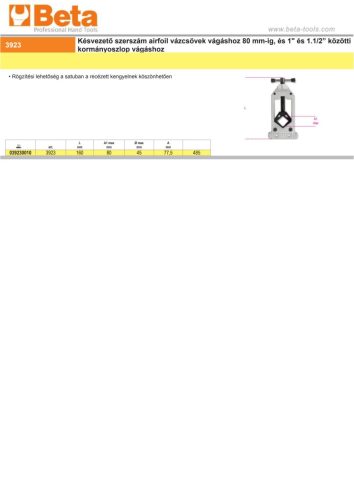 Beta 3923  Késvezető szerszám cseppalakú nyeregcsövekhez