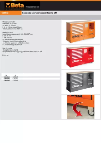 Beta C39SM-R Speciális szerszámkocsi Racing SM ÜRES piros