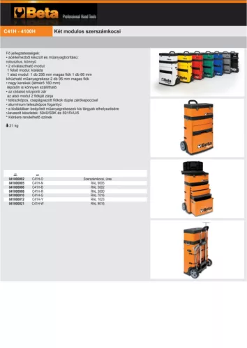 Beta C41H-R Két modulos szerszámkocsi ÜRES piros