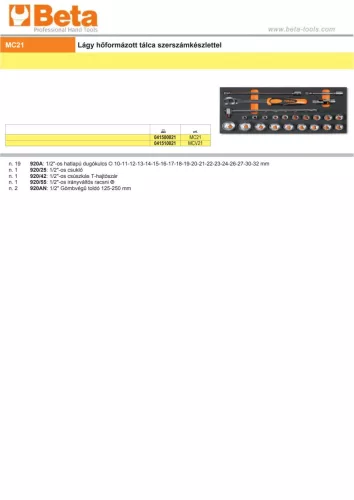 Beta MC21 Habszivacs tálca dugókulcskészlettel