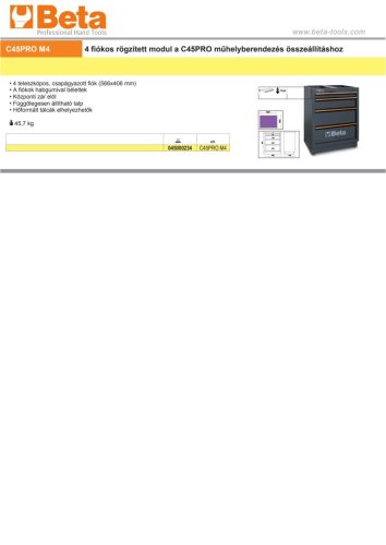 Beta C45PRO M4 4 fiókos rögzített modul a a Beta C45PRO műhelyberendezés összeállításhoz ÜRES