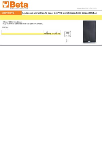 Beta C45PRO PFE Perforált szerszámtartó panel a Beta C45PRO műhelyberendezés összeállításhoz ÜRES