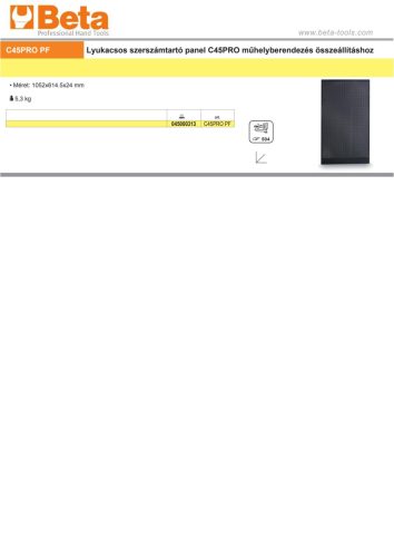 Beta C45PRO PF Perforált szerszámtartó panel a Beta C45PRO műhelyberendezés összeállításhoz ÜRES