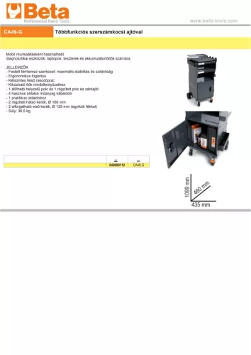 Beta CA49-G többfunkciós szerszámkocsi ajtóval ÜRES