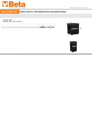 Beta 4900-COVER C49 Nejlon takaró a Beta C49 többfunkciós szerszámkocsihoz