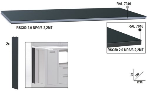 Beta RSC50 2.0 NPA/2-2,2MT Fémlemez munkalap, 2,2 m széles, munkapadhoz, az RSC50 2.0 műhelyberendezés összeállításhoz