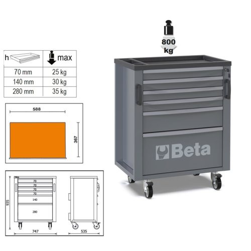 Beta RSC50 2.0 C6 6 fiókos szerszámkocsi az RSC50 2.0 műhelyberendezés összeállításhoz