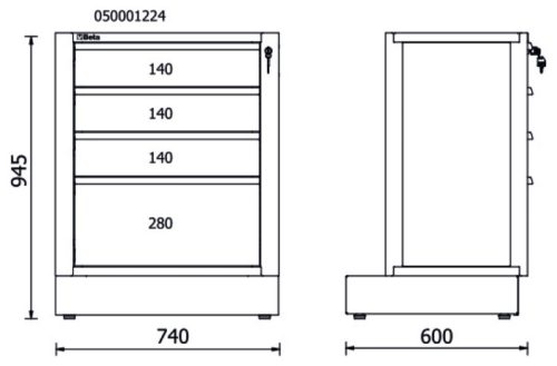 Beta RSC50 M4 4 fiókos, rögzített modul az RSC50 műhelyberendezés összeállításhoz