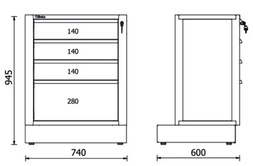 Beta RSC50 M4 4 fiókos, rögzített modul az RSC50 műhelyberendezés összeállításhoz