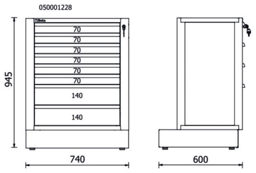 Beta RSC50 M8 8 fiókos, rögzített modul az RSC50 műhelyberendezés összeállításhoz
