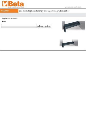 Beta C55B/VS Alsó munkalap konzol műhely munkapadhoz, 0,8 m széles ÜRES