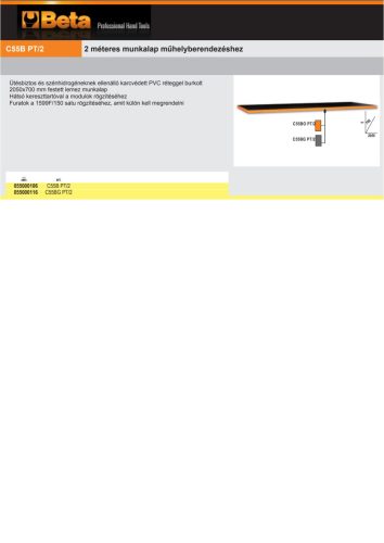 Beta C55B PT/2 2 méteres munkalap műhelyberendezéshez ÜRES
