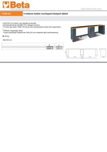 Beta C55B-D4 4 méteres kettős munkalap középső lábbal ÜRES