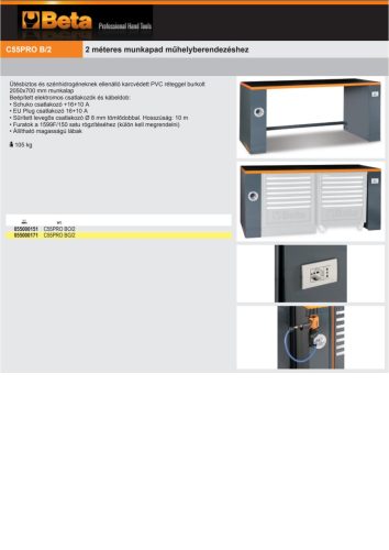Beta C55PRO B/2 2 méteres munkapad műhelyberendezéshez összeállításhoz RSC55 ÜRES