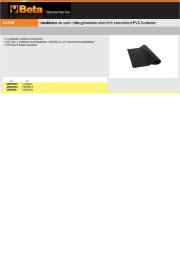 Beta C55RB/2 ütésbiztos és szénhidrogéneknek ellenálló karcvédett PVC burkolat 2 m széles munkalaphoz ÜRES