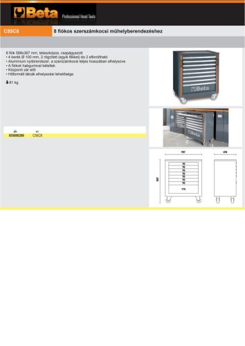 Beta C55C8 8 fiókos szerszámkocsi műhelyberendezéshez ÜRES
