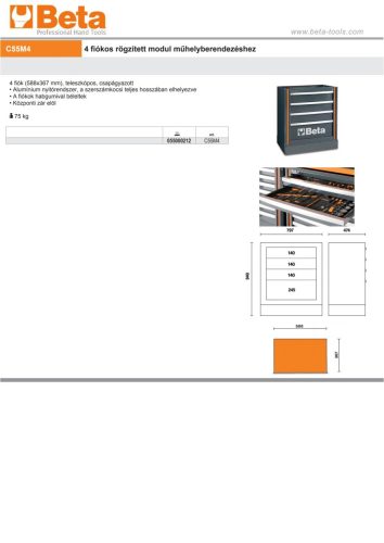 Beta C55M4 4 fiókos rögzített modul műhelyberendezéshez ÜRES