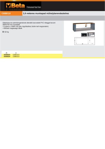 Beta C55B/2,8 2,8 méteres munkapad műhelyberendezéshez összeállításhoz RSC55 ÜRES