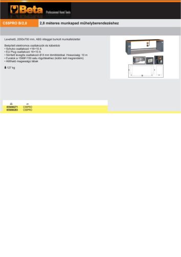 Beta C55PRO B/2,8 2,8 méteres munkapad műhelyberendezéshez összeállításhoz RSC55 ÜRES