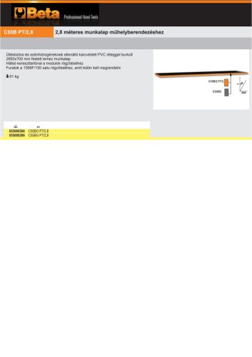 Beta C55B PT/2,8 2,8 méteres munkalap műhelyberendezéshez ÜRES