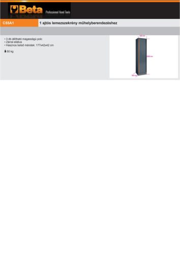 Beta C55A1 1 ajtós lemez szerszám szekrény műhelyberendezéshez összeállításhoz RSC55 ÜRES