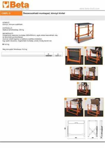 Beta C56PL-O Összecsukható munkapad, könnyű kivitel ÜRES