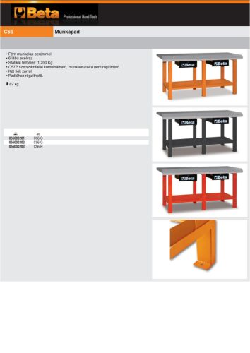 Beta C56-G Munkapad 2000x640x898mm ÜRES szürke