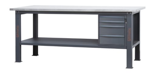 Beta C58BC-X2,1 4C/A Rozsdamentes acéllal fedett MDF munkalapos munkapad, 2,1 m széles, 4 fiókkal