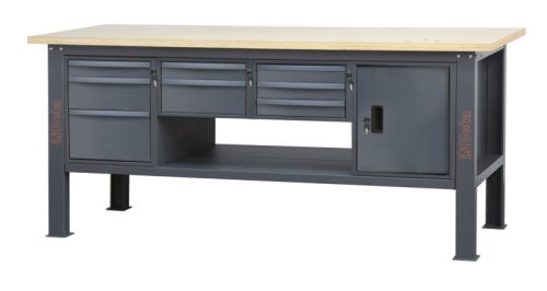 Beta C58BC-W2,1 8CA/O Fa munkalapos munkapad, 2,1 m széles, 8 fiókkal és ajtós modullal