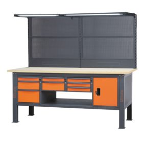   Beta C58BCA-W2,1/O 2,1 m széles, teljes munkapad, fa munkalappal, 8 fiókkal és ajtós modullal