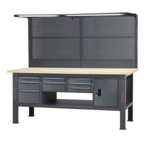   Beta C58BCA-W2,1/A 2,1 m széles, teljes munkapad, fa munkalappal, 8 fiókkal és ajtós modullal