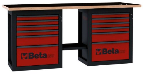 Beta C59B-R "Endurance" munkapad két 6 fiókos blokkal 2000x700x931mm ÜRES piros-fekete
