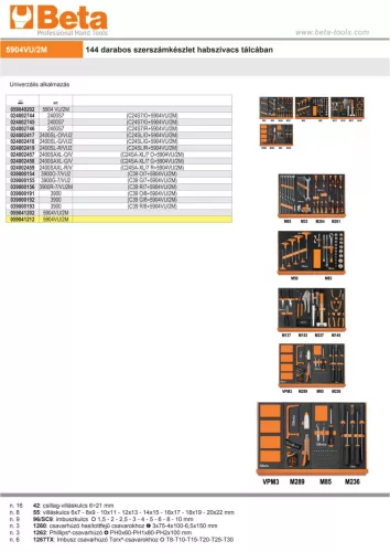 Beta 5904VU/2M 144 darabos szerszámkészlet habszivacs tálcában