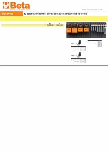 Beta 6600 M/565 90 darab szerszámból álló készlet szerszámtartóval, fal nélkül