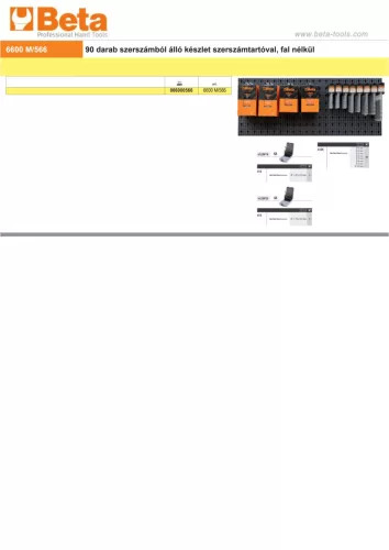Beta 6600 M/566 90 darab szerszámból álló készlet szerszámtartóval, fal nélkül