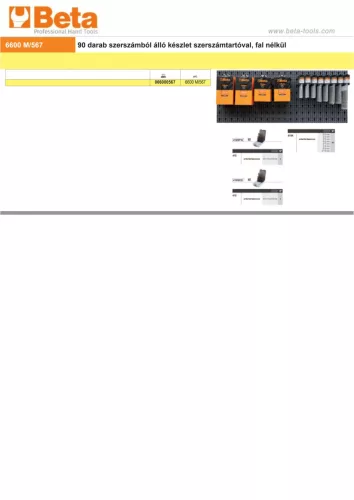 Beta 6600 M/567 90 darab szerszámból álló készlet szerszámtartóval, fal nélkül