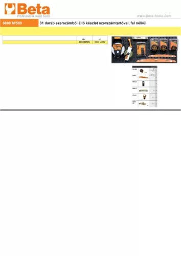 Beta 6600 M/589 31 darab szerszámból álló készlet szerszámtartóval, fal nélkül