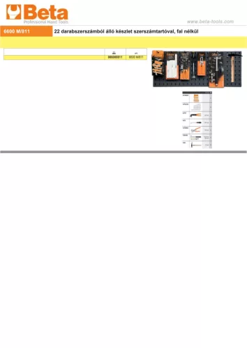 Beta 6600 M/811 22 darabszerszámból álló készlet szerszámtartóval, fal nélkül