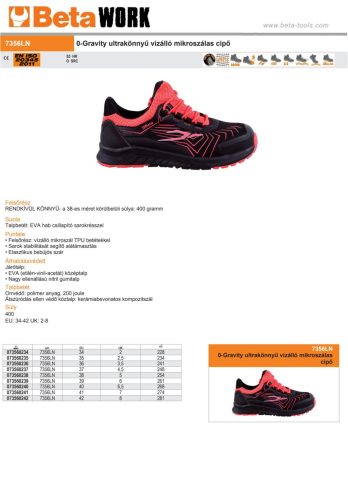 Beta 7356LN 0-Gravity ultrakönnyű vízálló mikroszálas cipő 37